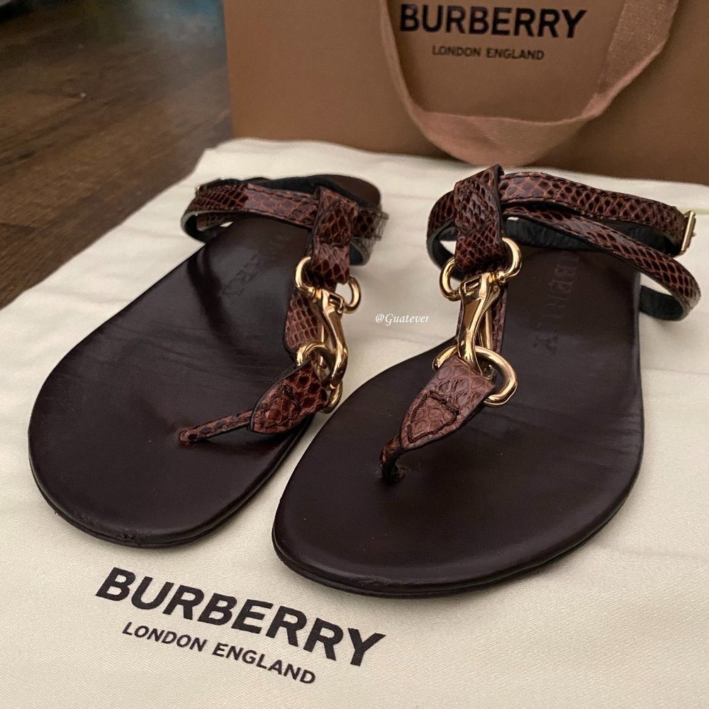 BURBERRY Snakeskin Leather Horsebit Sandals Sz 38